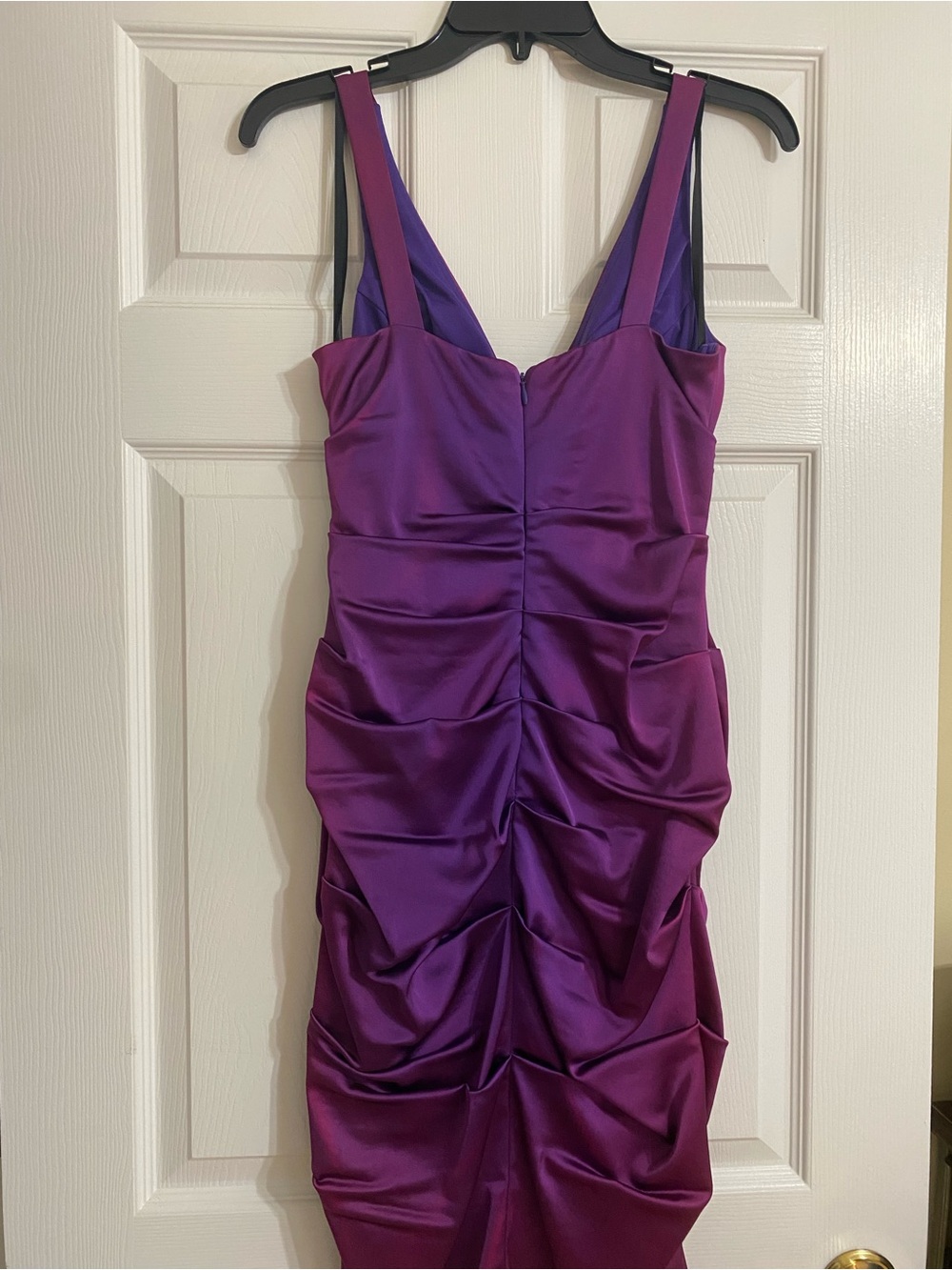 Ruched Satin Midi Dress in Purple